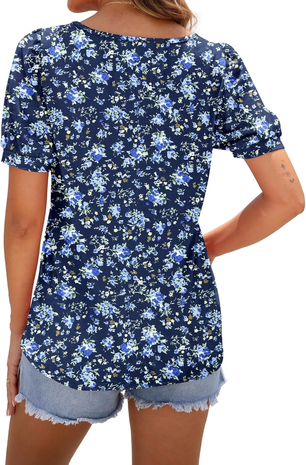 AUSELILY Womens Summer T Shirts Dressy Puff Short Sleeve Tunic Tops Pleated Square Neck Summer Top 2025 Trendy