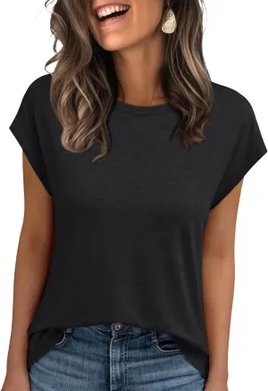 AUTOMET Womens Cap Sleeve Summer Tops Business Casual T Shirts Dressy Spring Fashion Outfits Cute Trendy Clothes 2025