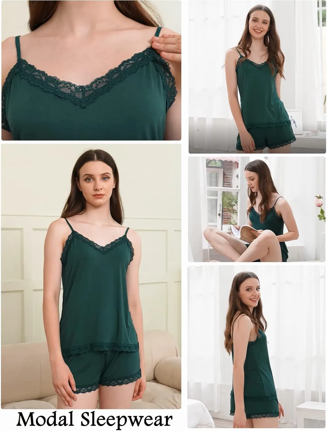 Avidlove Women Cami Pajama Set Modal Sleepwear Lace Trim Short PJ Set with Shorts