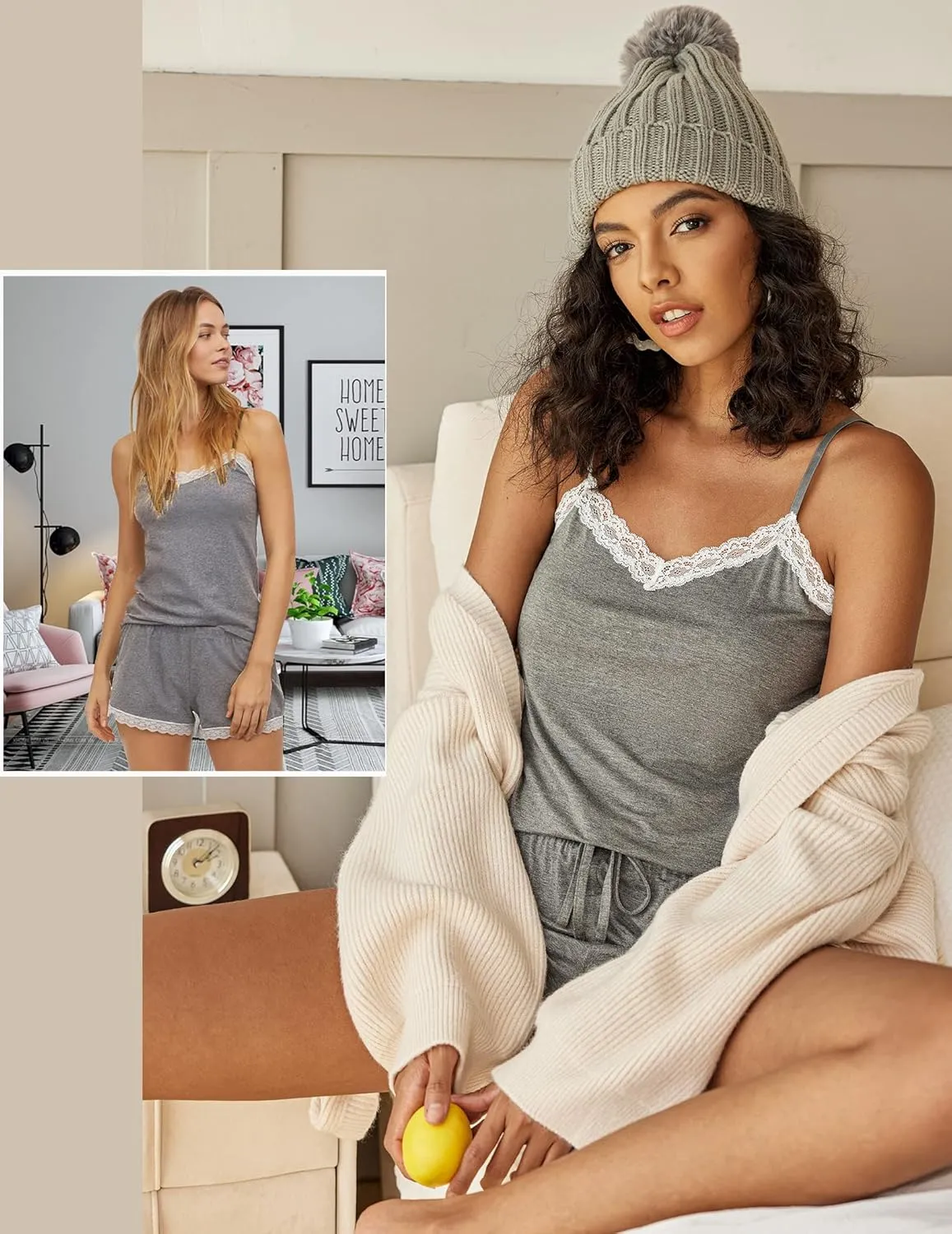 Avidlove Women Cami Pajama Set Modal Sleepwear Lace Trim Short PJ Set with Shorts