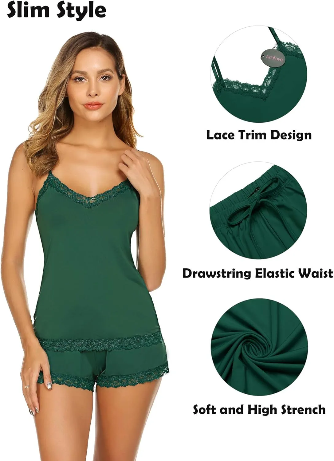 Avidlove Women Cami Pajama Set Modal Sleepwear Lace Trim Short PJ Set with Shorts