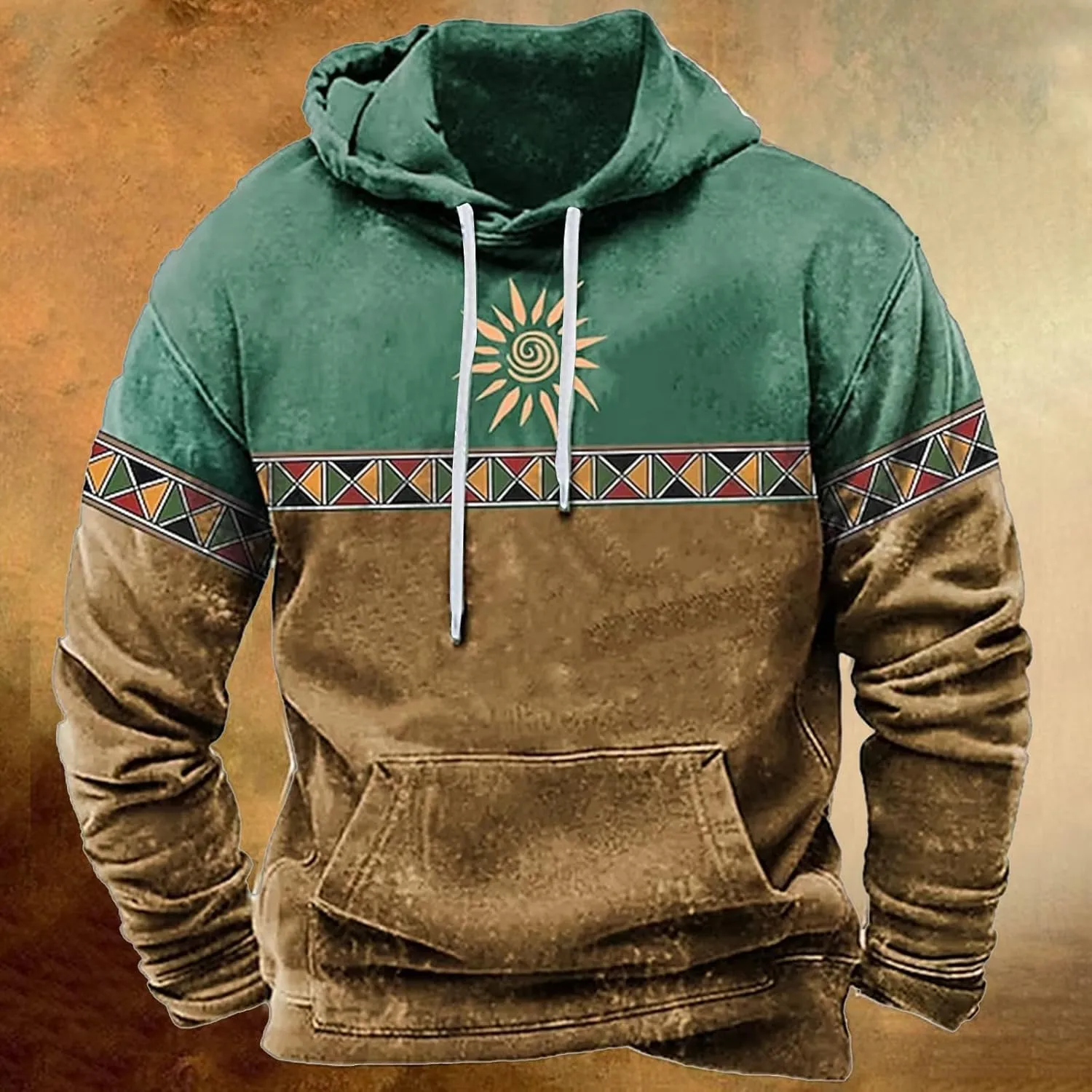 Aymnlox Western Aztec Ethnic Graphic Hoodies Sweatshirts for Men 2023 Fall Fashion Long Sleeve Casual Ethnic Print Pullover