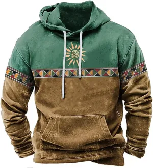 Aymnlox Western Aztec Ethnic Graphic Hoodies Sweatshirts for Men 2023 Fall Fashion Long Sleeve Casual Ethnic Print Pullover