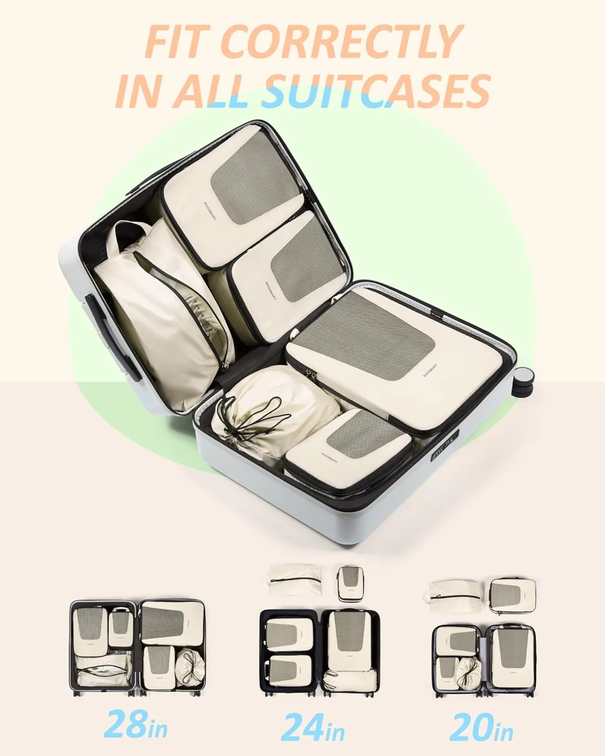 BAGSMART Compression Packing Cubes for Travel, 6 Set/4 Set Packing Cubes for Suitcases, Compression Suitcase Organizer Bags Set for Travel Essentials, Lightweight Packing Organizers