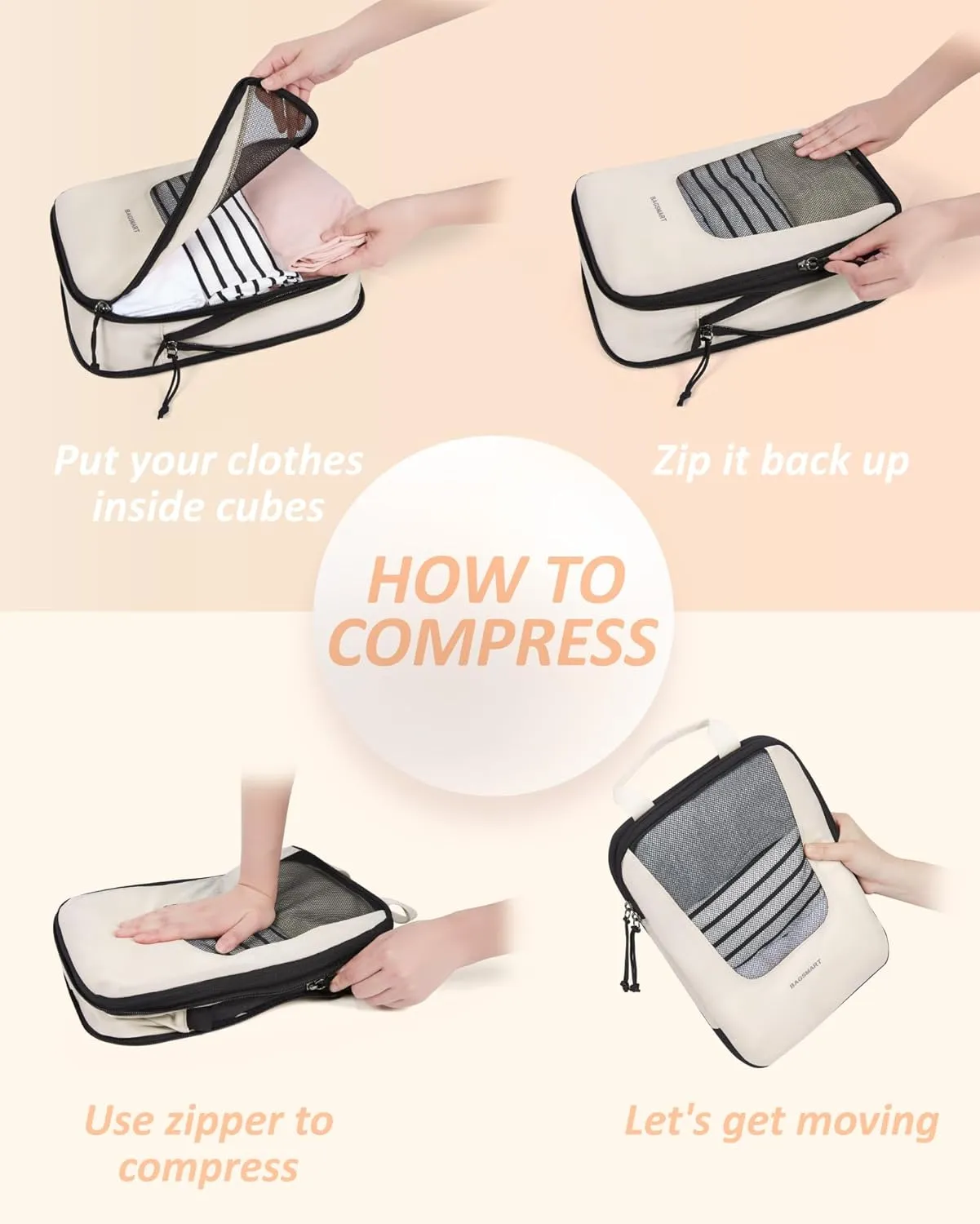 BAGSMART Compression Packing Cubes for Travel, 6 Set/4 Set Packing Cubes for Suitcases, Compression Suitcase Organizer Bags Set for Travel Essentials, Lightweight Packing Organizers