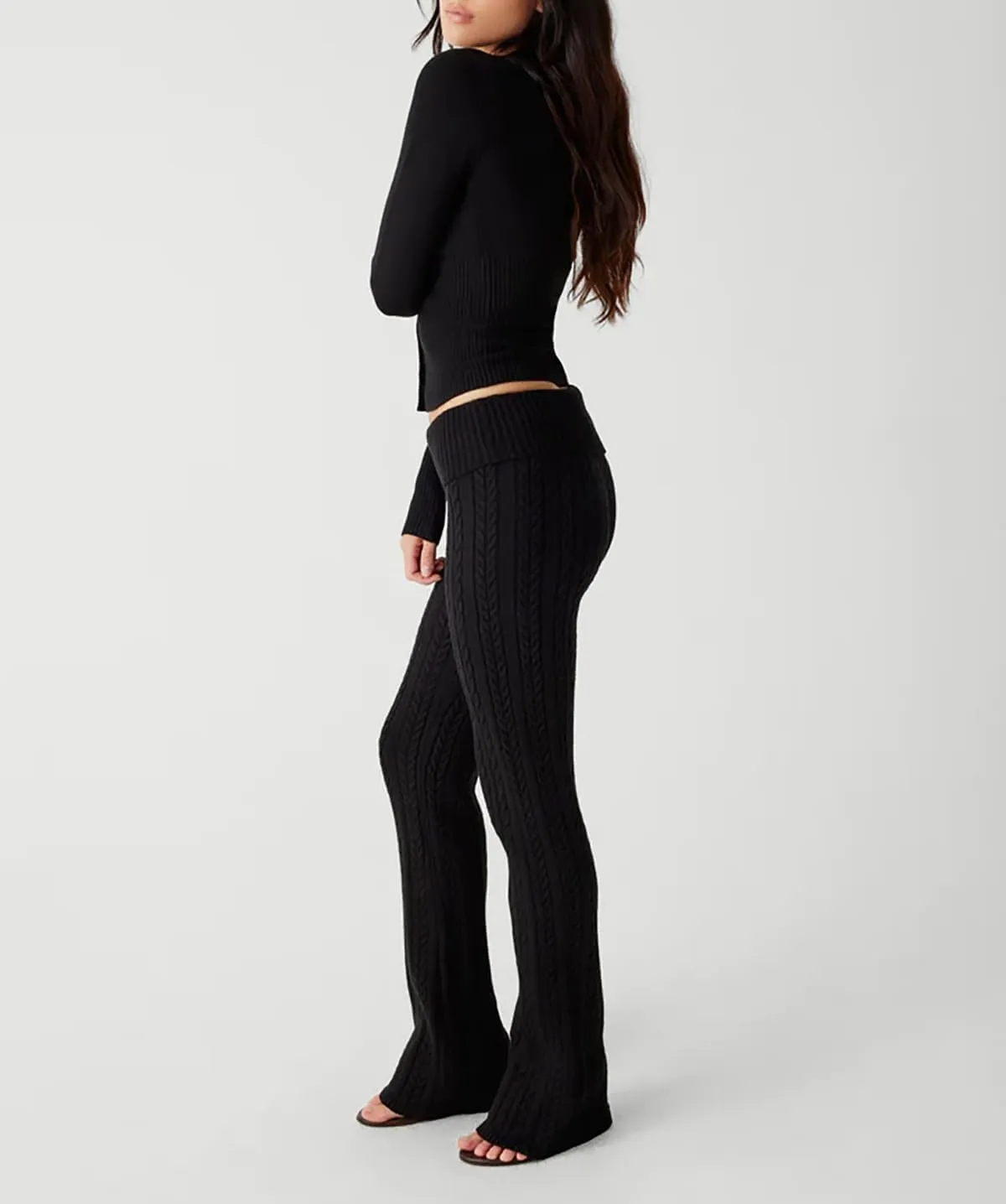 BAIGRAM Women Open Front Button Cropped Cardigan Fall Lightweight Soft Knit Sweaters Long Sleeve Fitted Casual Tops