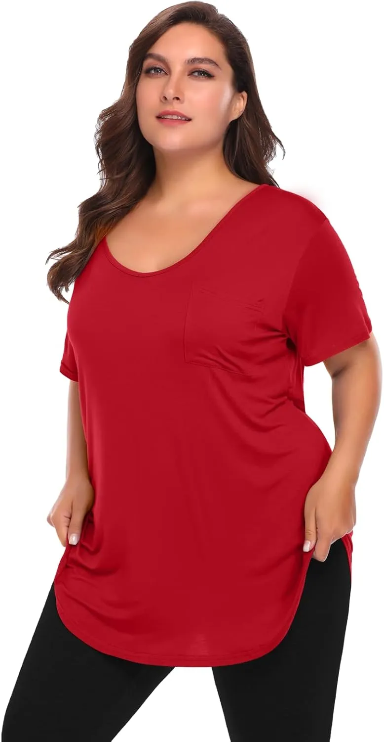 BELAROI Women Plus Size V-Neck Tunic Tops Loose T Shirt with Pocket