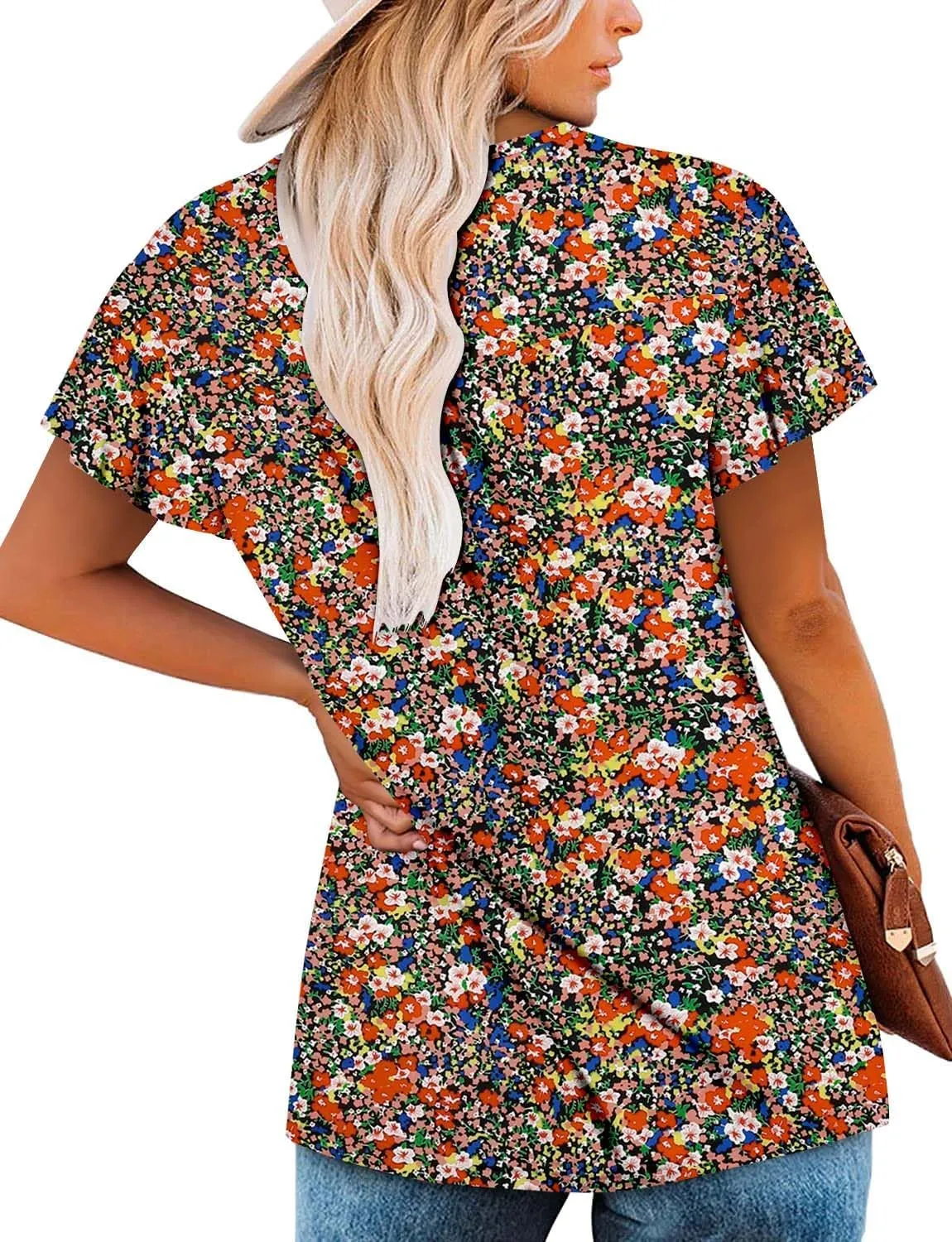 BETTE BOUTIK Women's Short Sleeve Summer Tunic Tops Flowy Flare Button Down Tunic Shirts Blouses S-3XL