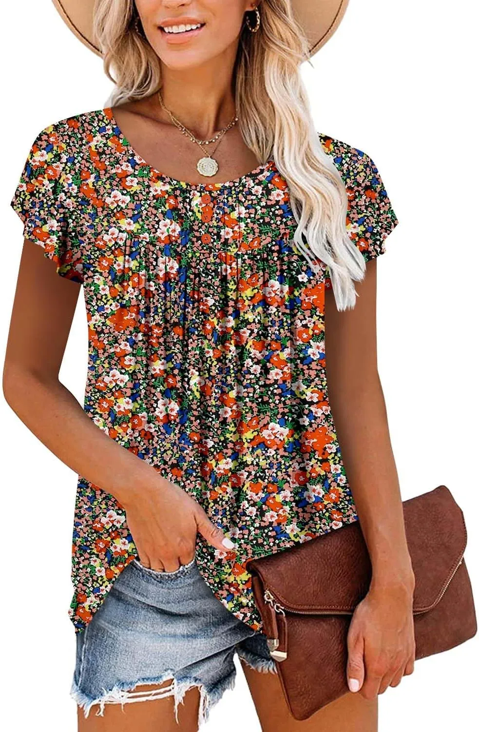 BETTE BOUTIK Women's Short Sleeve Summer Tunic Tops Flowy Flare Button Down Tunic Shirts Blouses S-3XL