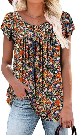 BETTE BOUTIK Women's Short Sleeve Summer Tunic Tops Flowy Flare Button Down Tunic Shirts Blouses S-3XL