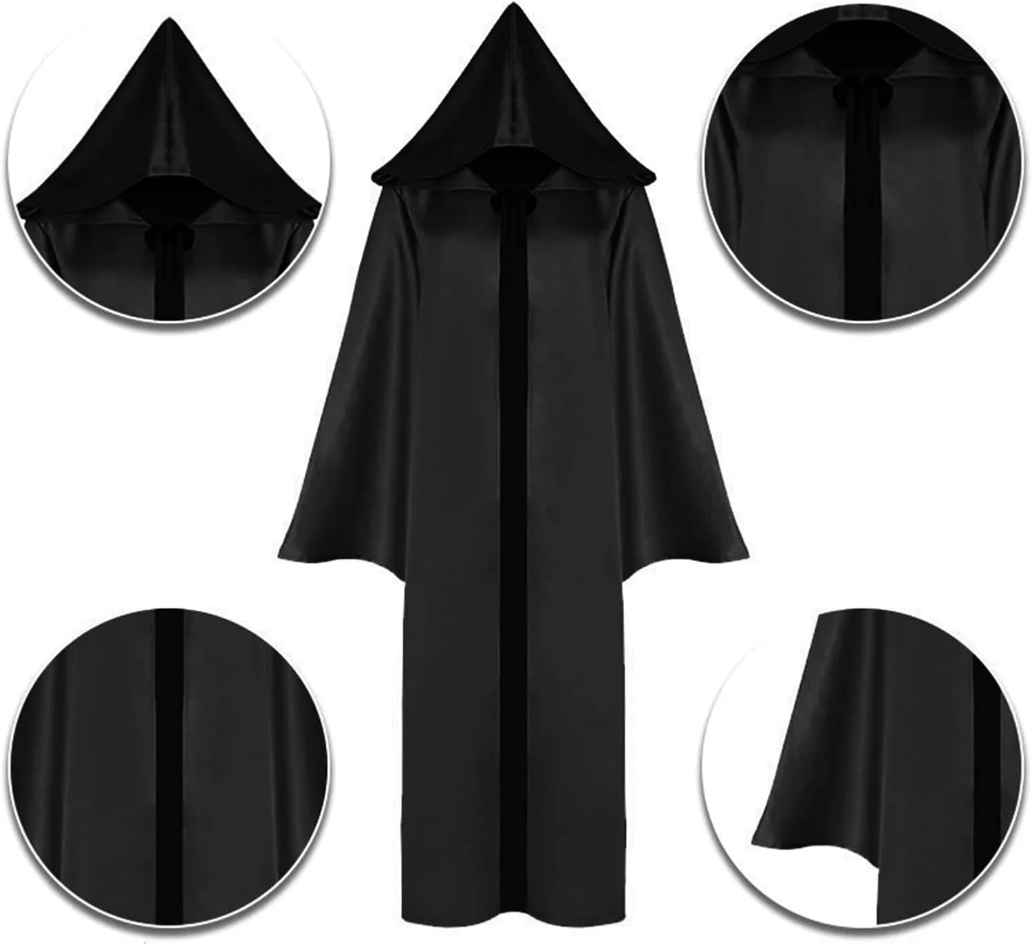 Black Cloak with Hood Men Women Medieval Cloak Jedi Robe Wizard Robe Hooded Cloak Black Hooded Robe Cosplay Costume