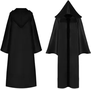 Black Cloak with Hood Men Women Medieval Cloak Jedi Robe Wizard Robe Hooded Cloak Black Hooded Robe Cosplay Costume