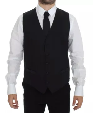 Black Wool Silk Dress Gilet Jacket Vest