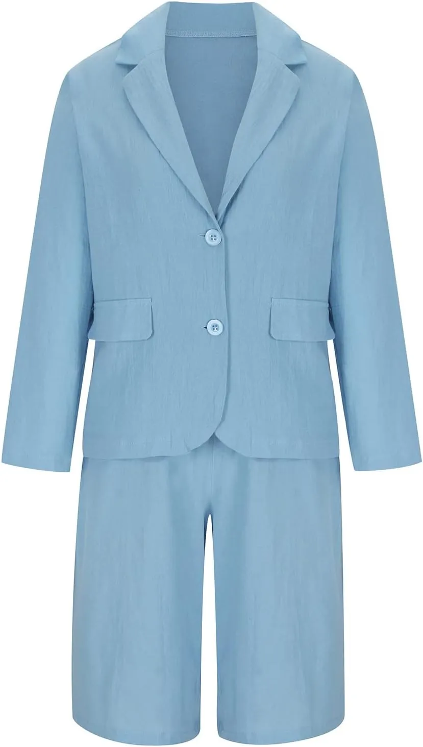 Blazer Sets for Women 2 Piece Outfits Open Front Button Up Jacket and Bermuda Shorts Suits Work Office Casual Sets