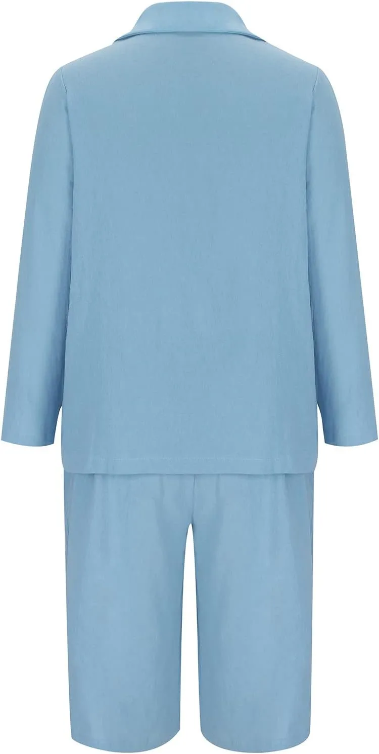 Blazer Sets for Women 2 Piece Outfits Open Front Button Up Jacket and Bermuda Shorts Suits Work Office Casual Sets