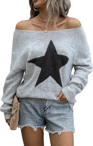 Blooming Jelly Women's Off The Shoulder Sweaters Cute Fall Tunic Tops Knitted Pullover Sweater