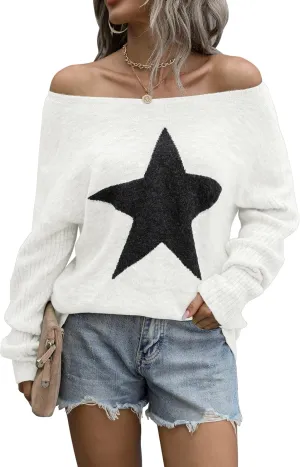 Blooming Jelly Women's Off The Shoulder Sweaters Cute Fall Tunic Tops Knitted Pullover Sweater