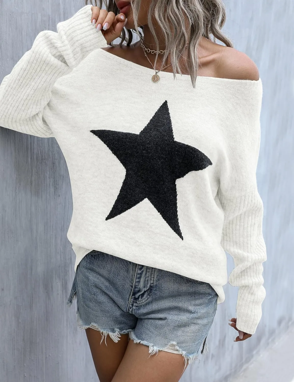 Blooming Jelly Women's Off The Shoulder Sweaters Cute Fall Tunic Tops Knitted Pullover Sweater