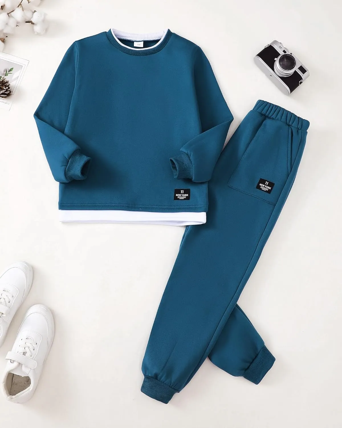 Boy Clothes Kids Boys Fall Winter Outfits Long Sleeve Fleece Hooded Tracksuit Sweatshirt Tops Jogging Sweatpants
