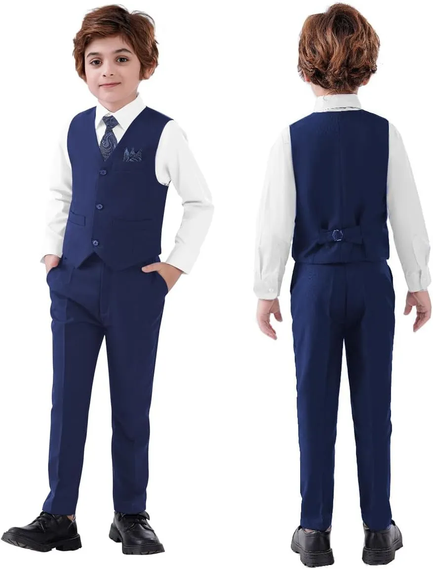 Boy's 5-Piece Suit, Boys' Formal Suit Set with Vest Pants and Tie, Boys Formal Dresswear Vest Set, Toddler Boy Vest Set