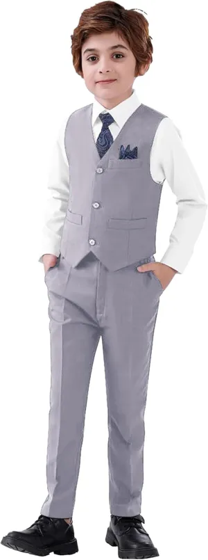 Boy's 5-Piece Suit, Boys' Formal Suit Set with Vest Pants and Tie, Boys Formal Dresswear Vest Set, Toddler Boy Vest Set
