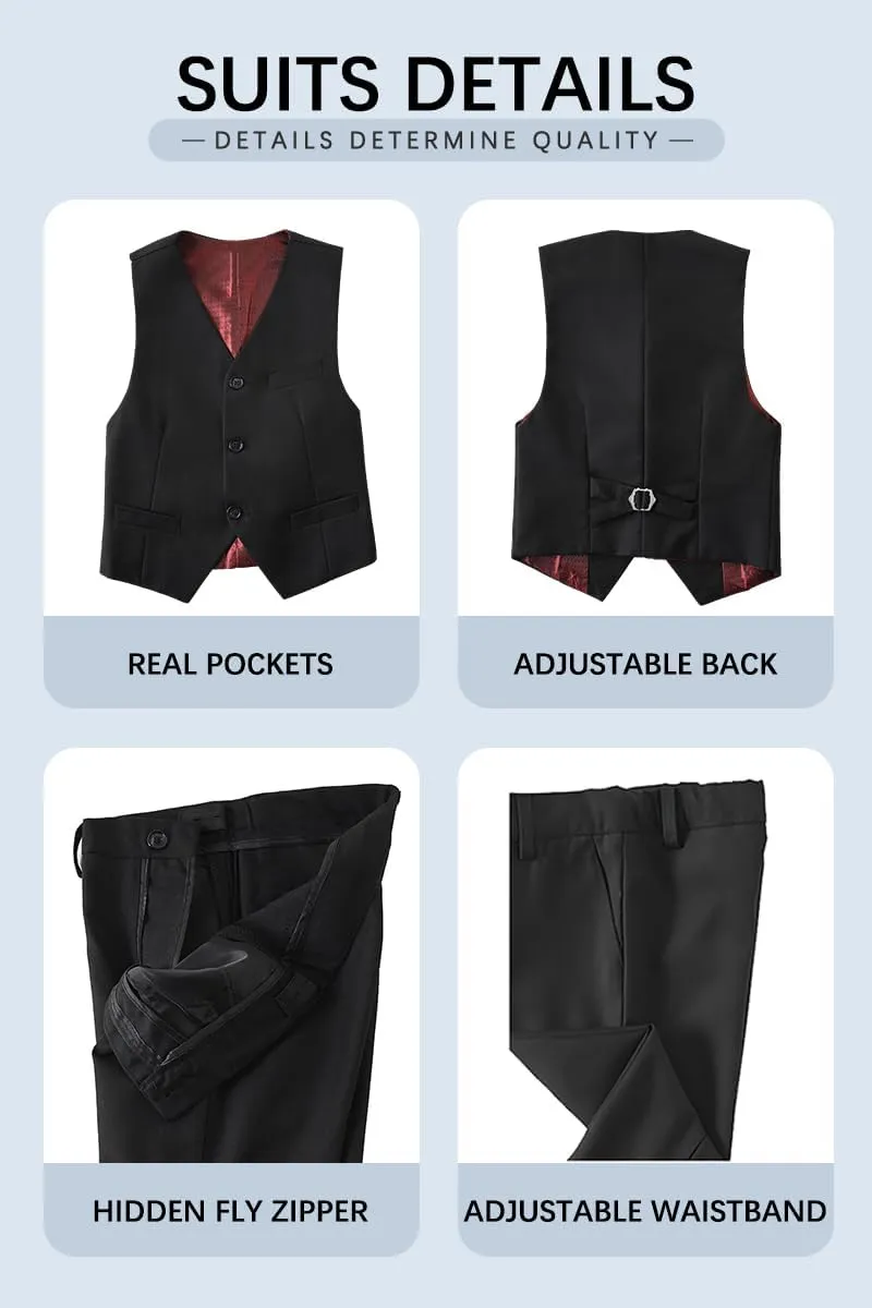 Boy's 5-Piece Suit, Boys' Formal Suit Set with Vest Pants and Tie, Boys Formal Dresswear Vest Set, Toddler Boy Vest Set
