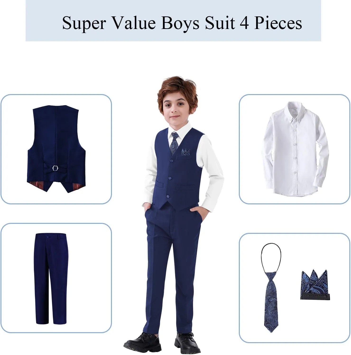 Boy's 5-Piece Suit, Boys' Formal Suit Set with Vest Pants and Tie, Boys Formal Dresswear Vest Set, Toddler Boy Vest Set