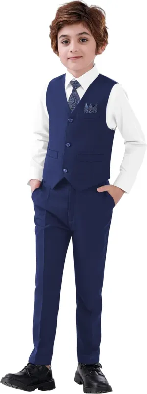 Boy's 5-Piece Suit, Boys' Formal Suit Set with Vest Pants and Tie, Boys Formal Dresswear Vest Set, Toddler Boy Vest Set