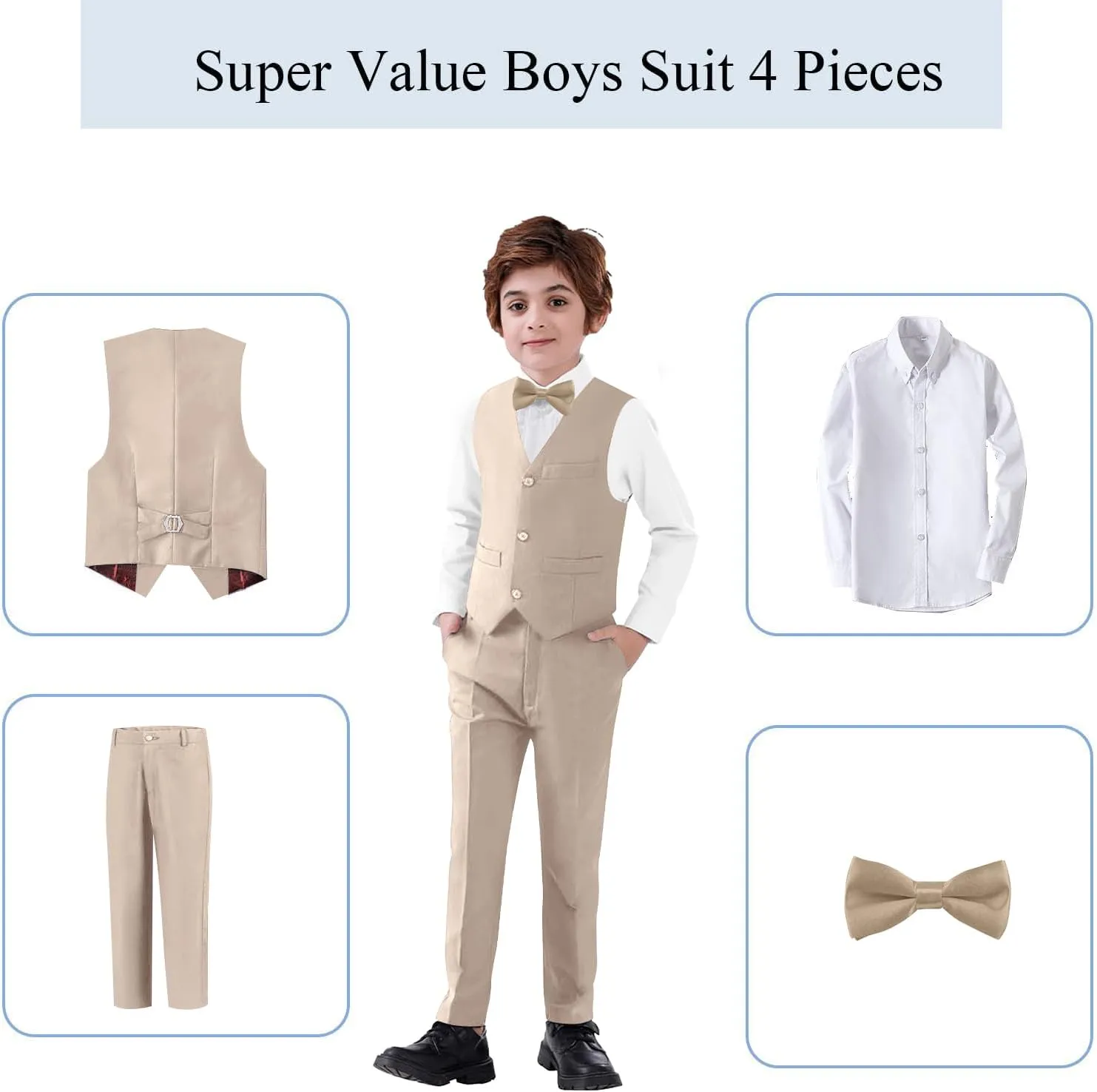 Boy's 5-Piece Suit, Boys' Formal Suit Set with Vest Pants and Tie, Boys Formal Dresswear Vest Set, Toddler Boy Vest Set