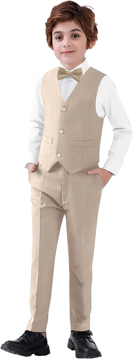 Boy's 5-Piece Suit, Boys' Formal Suit Set with Vest Pants and Tie, Boys Formal Dresswear Vest Set, Toddler Boy Vest Set