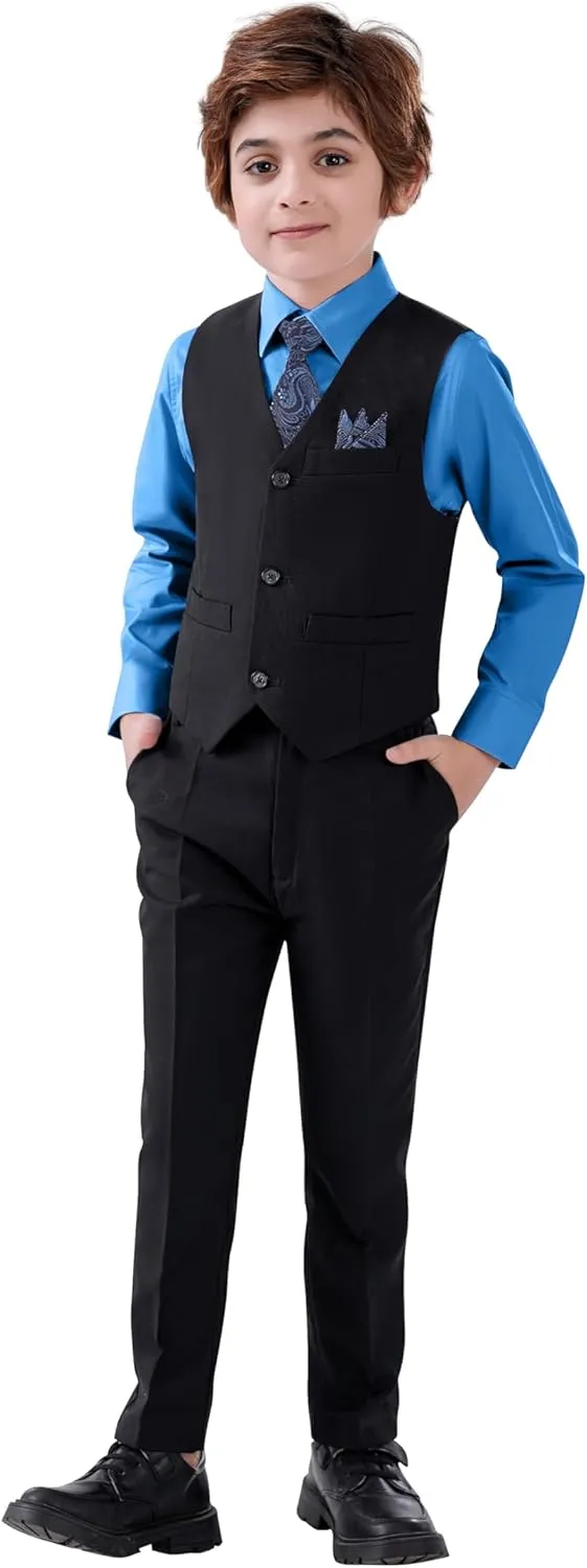 Boy's 5-Piece Suit, Boys' Formal Suit Set with Vest Pants and Tie, Boys Formal Dresswear Vest Set, Toddler Boy Vest Set
