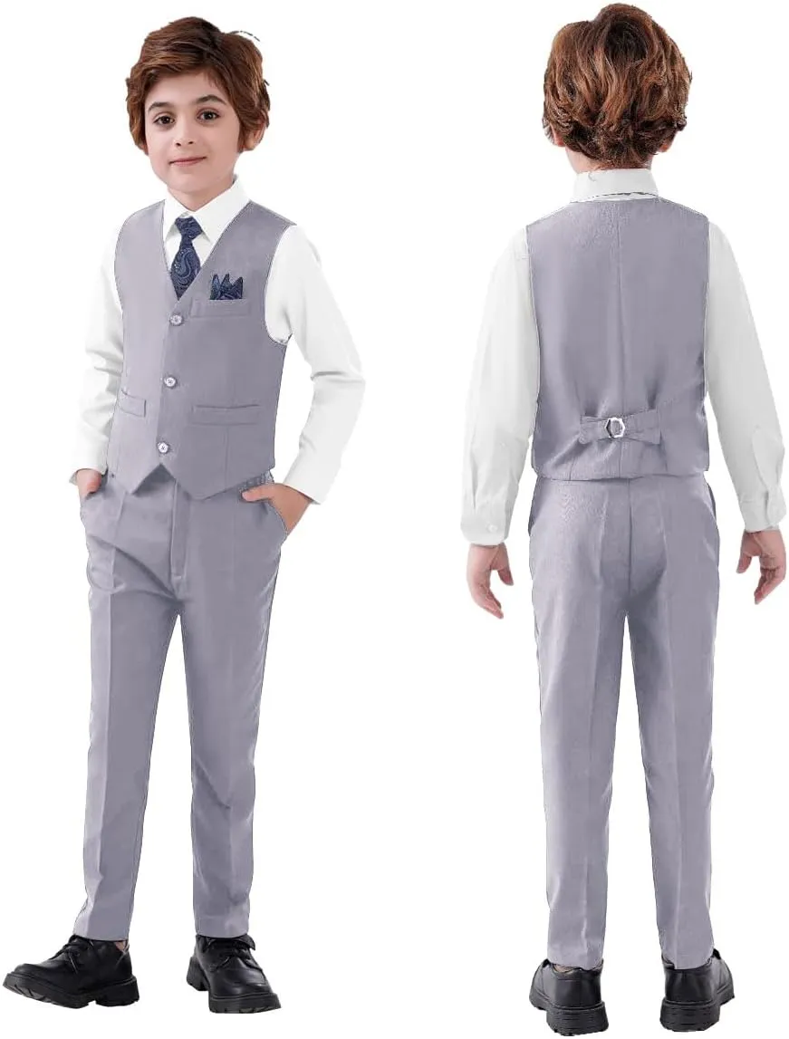 Boy's 5-Piece Suit, Boys' Formal Suit Set with Vest Pants and Tie, Boys Formal Dresswear Vest Set, Toddler Boy Vest Set