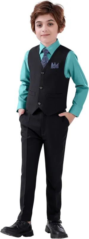 Boy's 5-Piece Suit, Boys' Formal Suit Set with Vest Pants and Tie, Boys Formal Dresswear Vest Set, Toddler Boy Vest Set