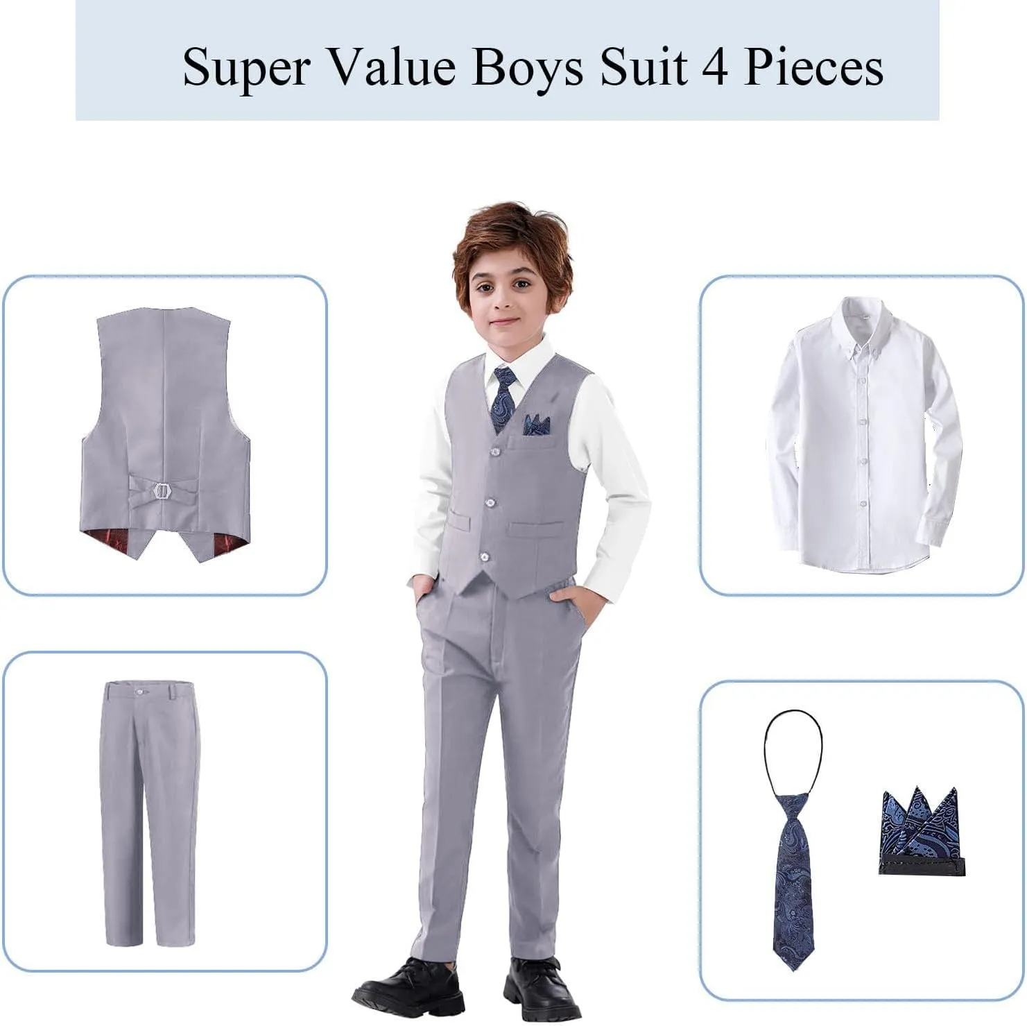 Boy's 5-Piece Suit, Boys' Formal Suit Set with Vest Pants and Tie, Boys Formal Dresswear Vest Set, Toddler Boy Vest Set