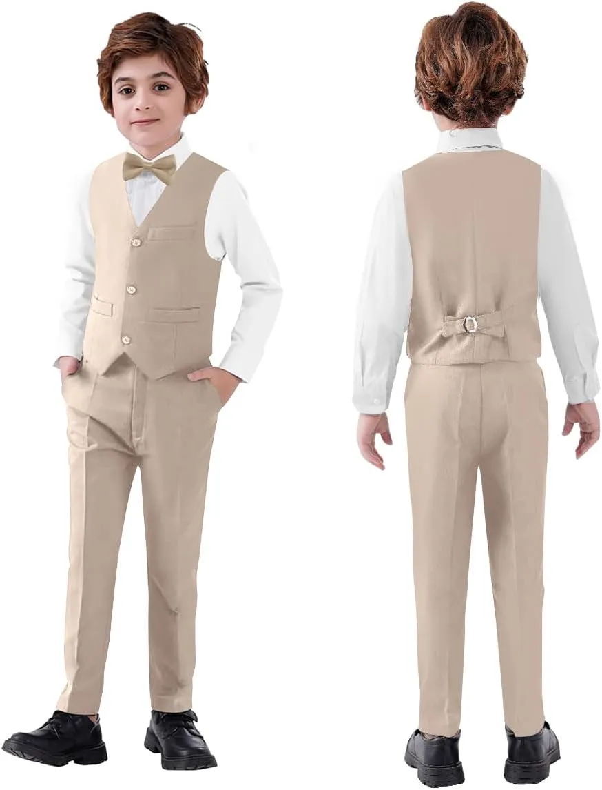 Boy's 5-Piece Suit, Boys' Formal Suit Set with Vest Pants and Tie, Boys Formal Dresswear Vest Set, Toddler Boy Vest Set