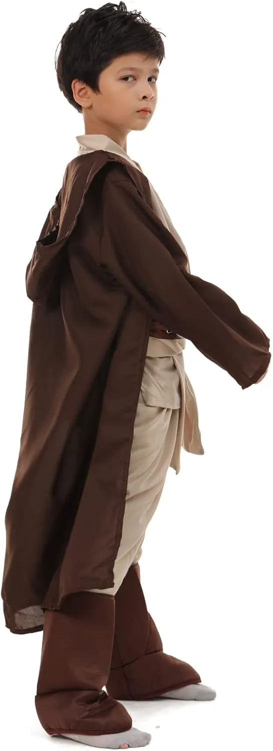 Boys Knight Costume Role Play Master Cloak Outfits Tunic Hooded Cape Uniform Robe Pants Belt 4 Pcs Set Halloween