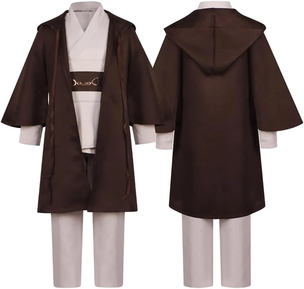 Boys Obi Wan Kenobi Cosplay Sith Costume Suit Knight Halloween Outfit Jedi Cloak Tunic Belt Full Set