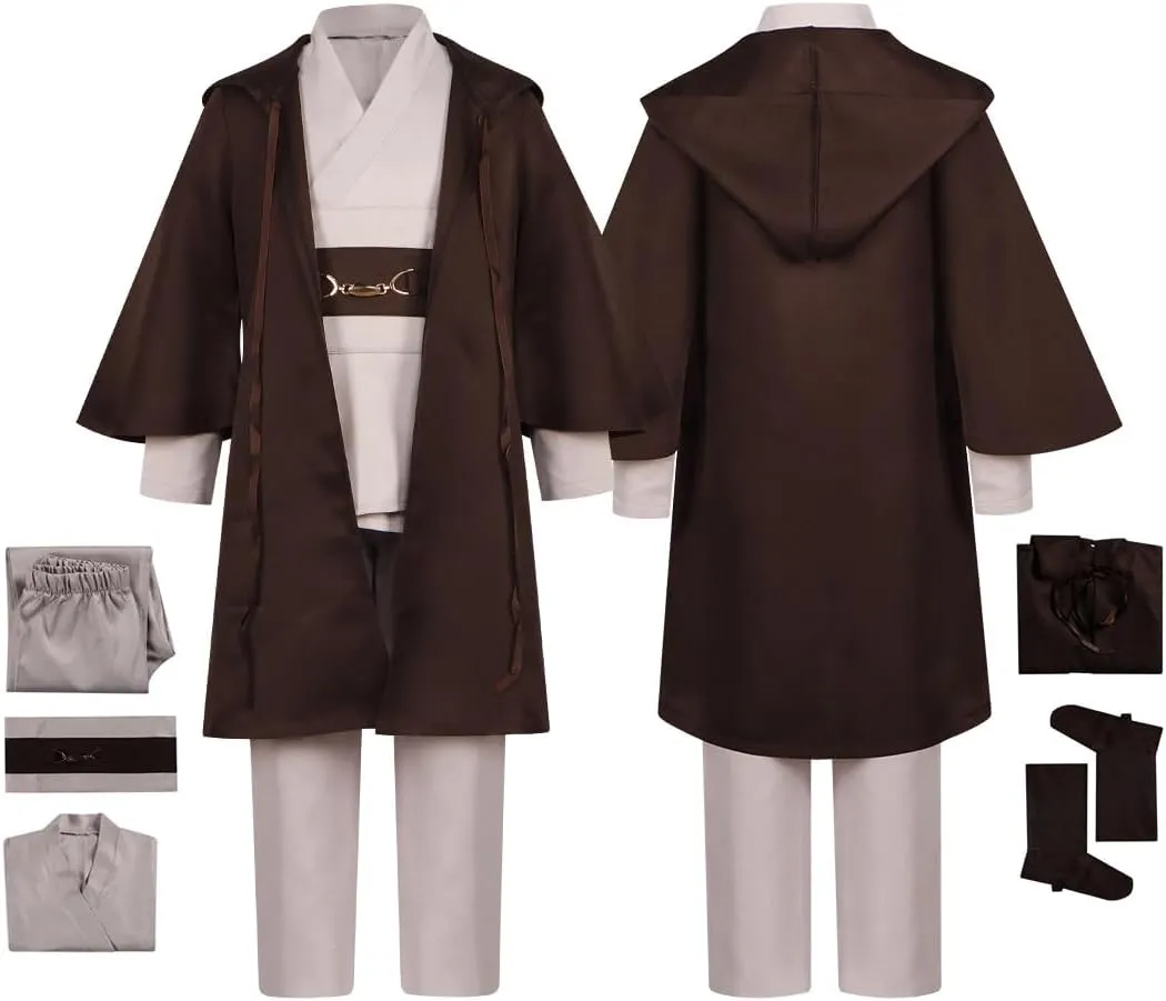 Boys Obi Wan Kenobi Cosplay Sith Costume Suit Knight Halloween Outfit Jedi Cloak Tunic Belt Full Set