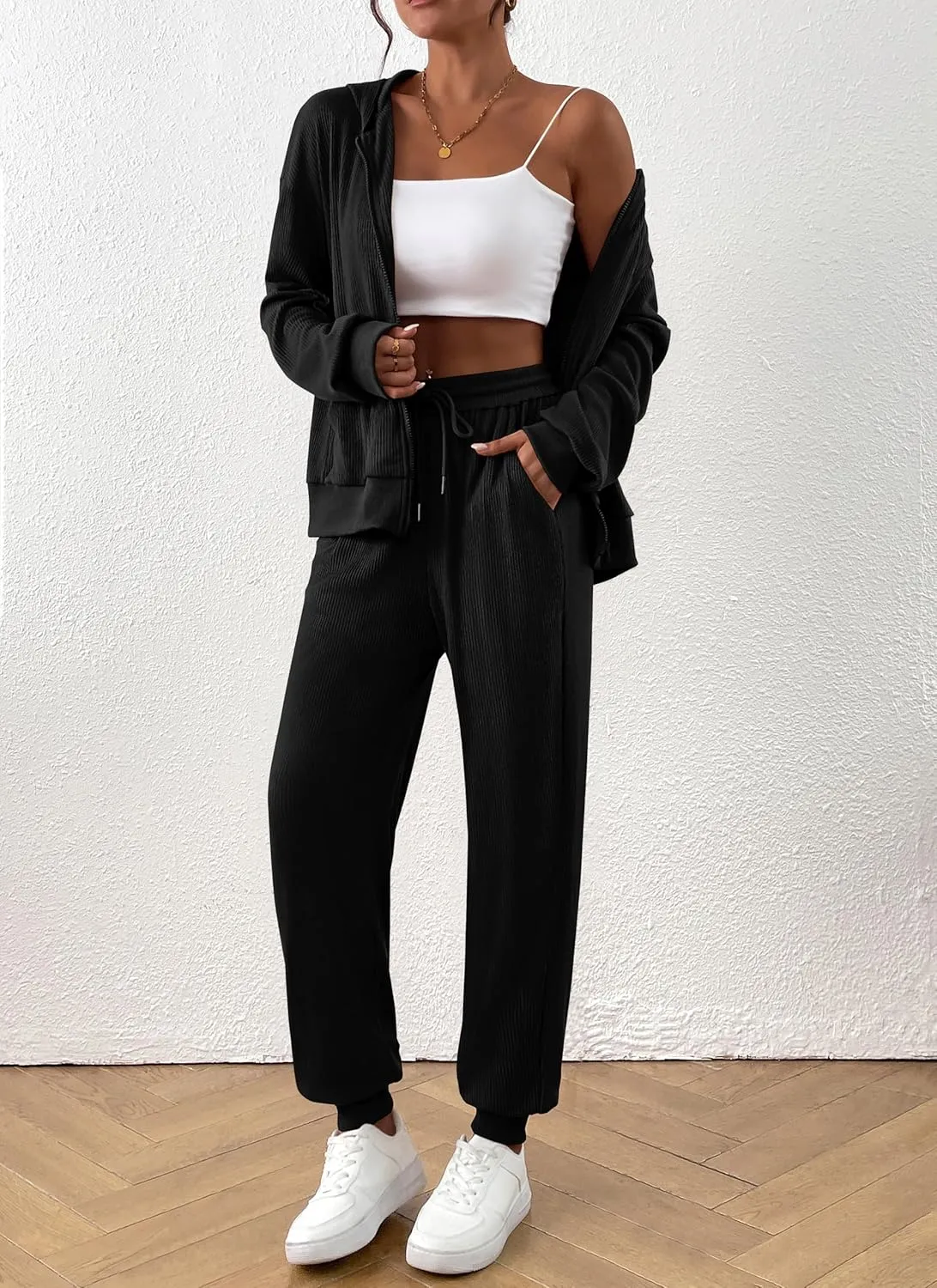 BTFBM Women 2 Piece Outfits 2025 Fall Sweatsuit Sets Zip Up Hoodie Sweatpants Tracksuit Lounge Matching Set