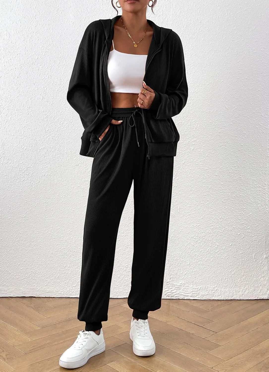 BTFBM Women 2 Piece Outfits 2025 Fall Sweatsuit Sets Zip Up Hoodie Sweatpants Tracksuit Lounge Matching Set