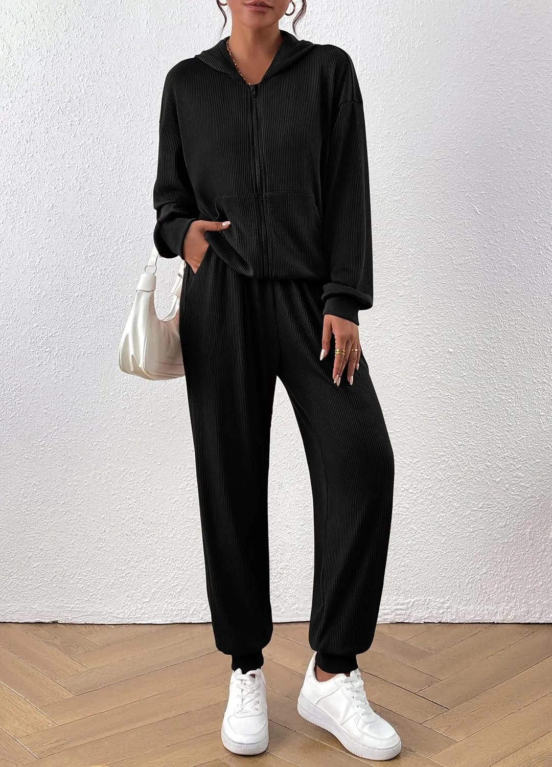 BTFBM Women 2 Piece Outfits 2025 Fall Sweatsuit Sets Zip Up Hoodie Sweatpants Tracksuit Lounge Matching Set