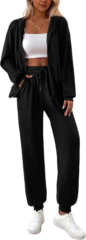 BTFBM Women 2 Piece Outfits 2025 Fall Sweatsuit Sets Zip Up Hoodie Sweatpants Tracksuit Lounge Matching Set