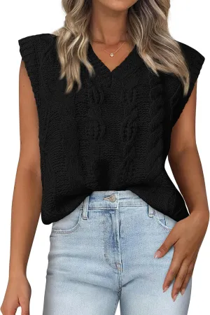 BTFBM Womens Oversized Sweater Vest 2025 Summer V Neck Casual Sleeveless Sweaters Loose Cable Knit Pullover Tops