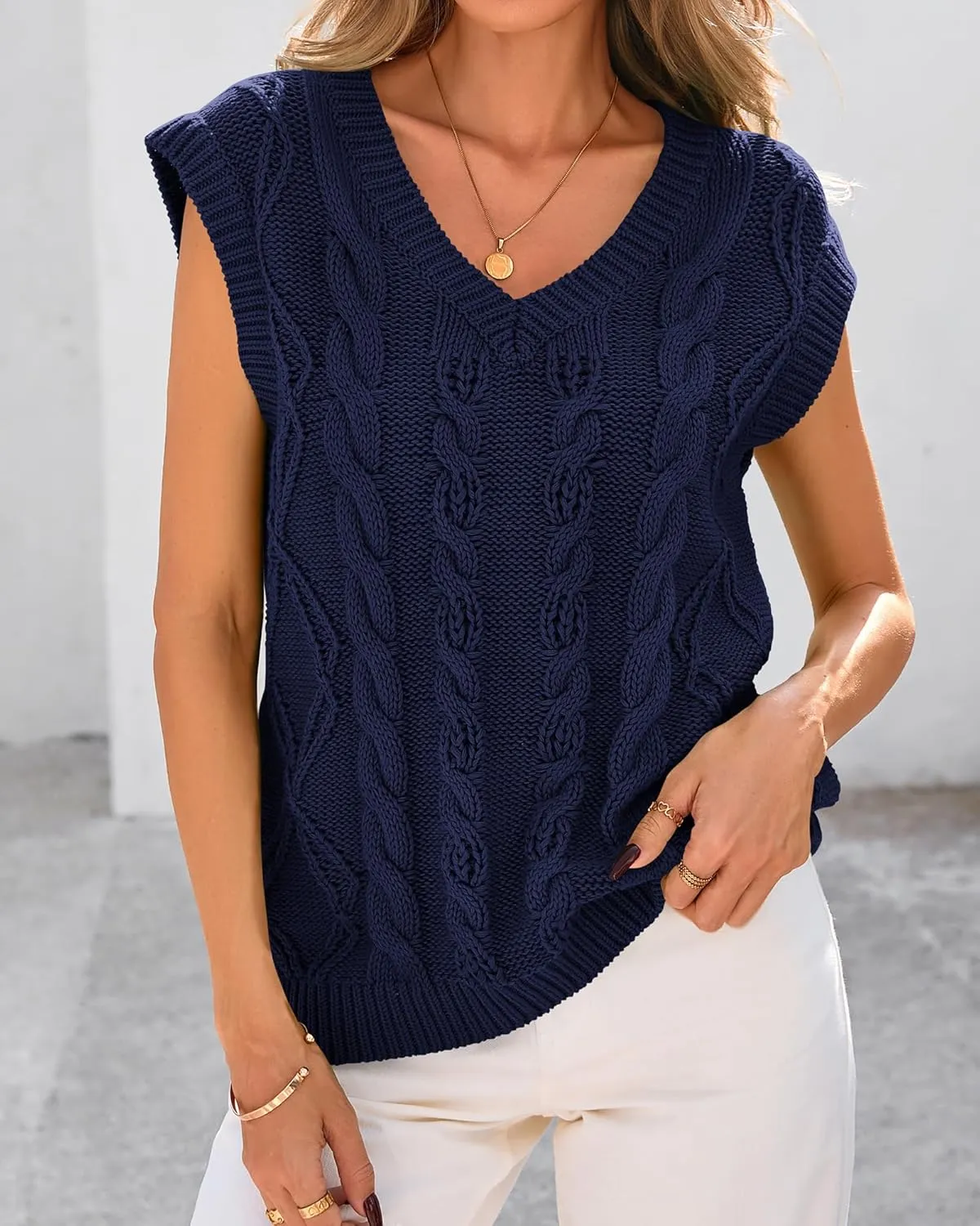 BTFBM Womens Oversized Sweater Vest 2025 Summer V Neck Casual Sleeveless Sweaters Loose Cable Knit Pullover Tops