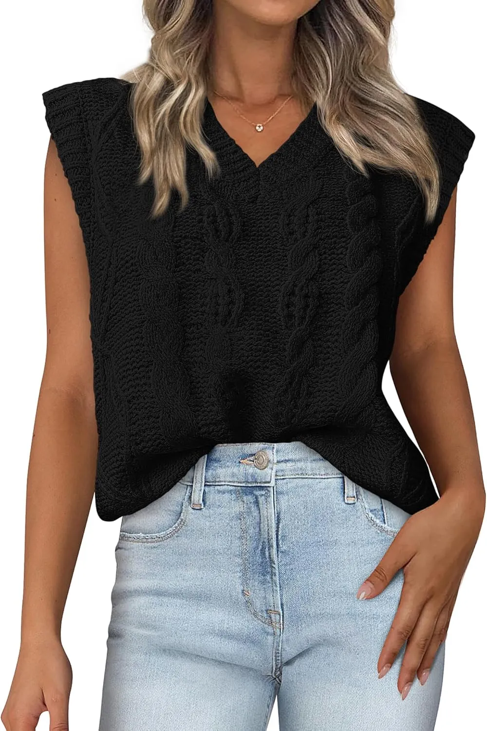 BTFBM Womens Oversized Sweater Vest 2025 Summer V Neck Casual Sleeveless Sweaters Loose Cable Knit Pullover Tops