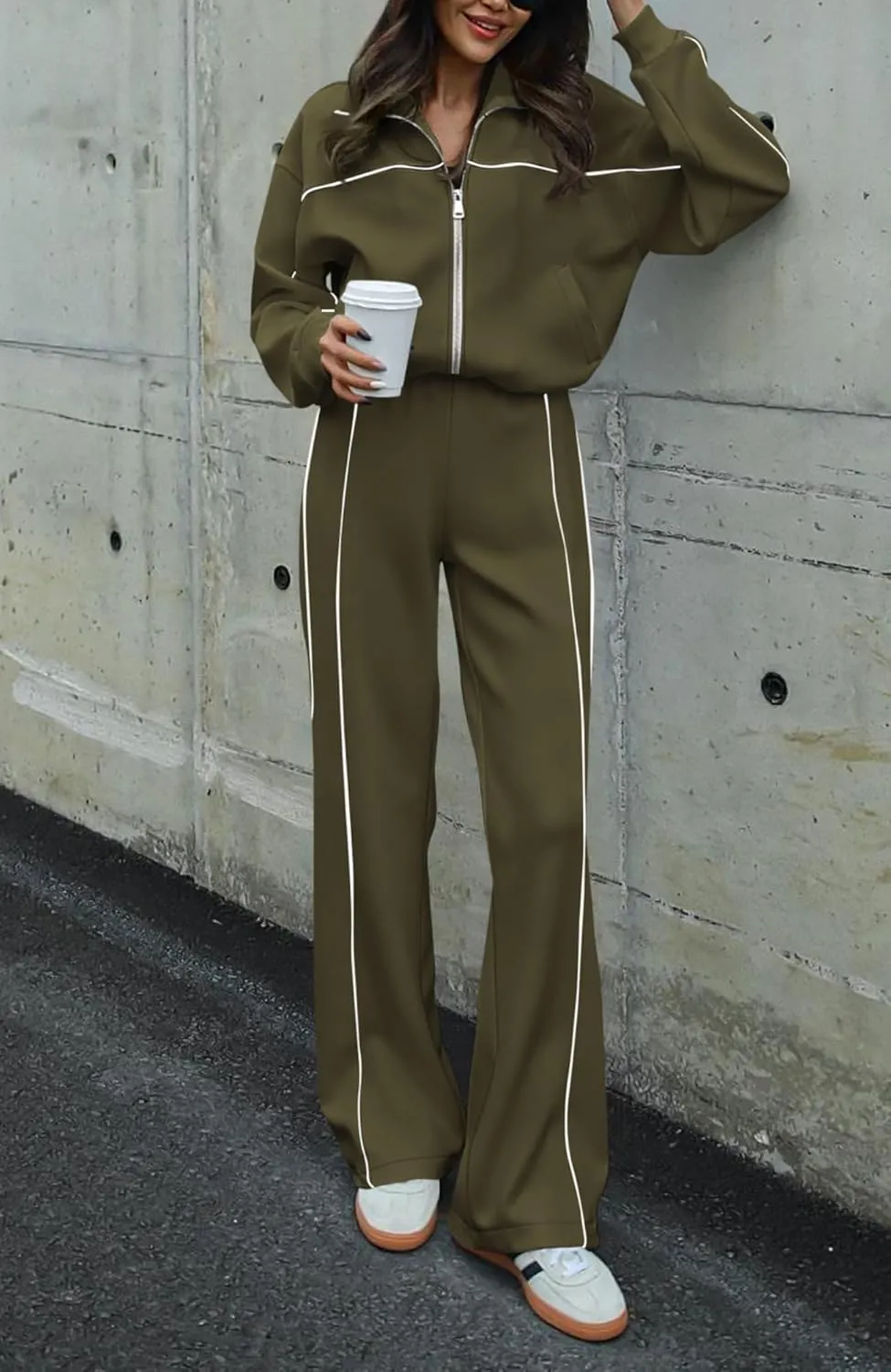 BTFBM Women's Two Piece Tracksuit Fall 2025 Long Sleeve Zip Up Sweatshirt Long Pants Outfits Jogger Sweatsuit Sets