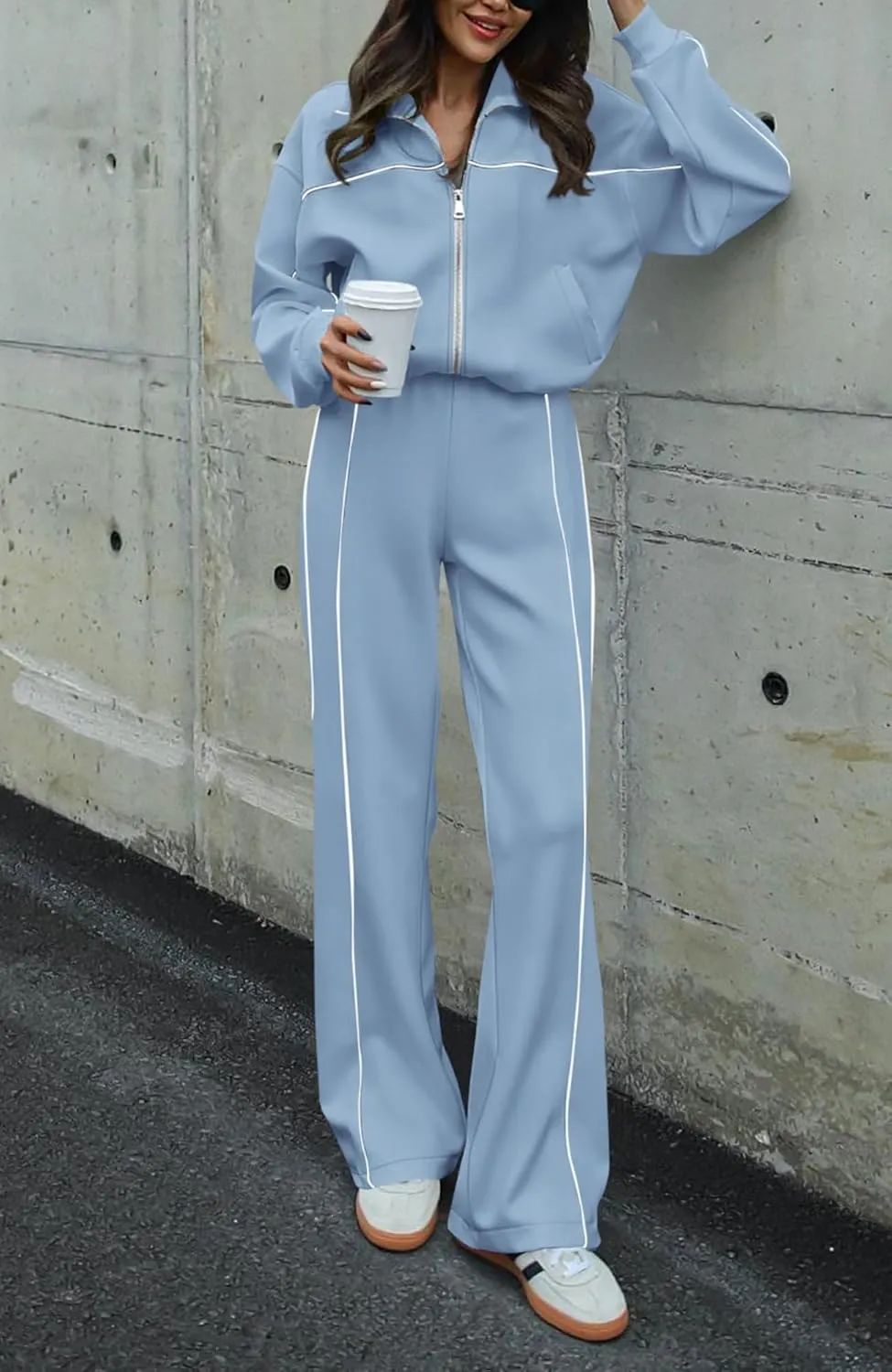 BTFBM Women's Two Piece Tracksuit Fall 2025 Long Sleeve Zip Up Sweatshirt Long Pants Outfits Jogger Sweatsuit Sets