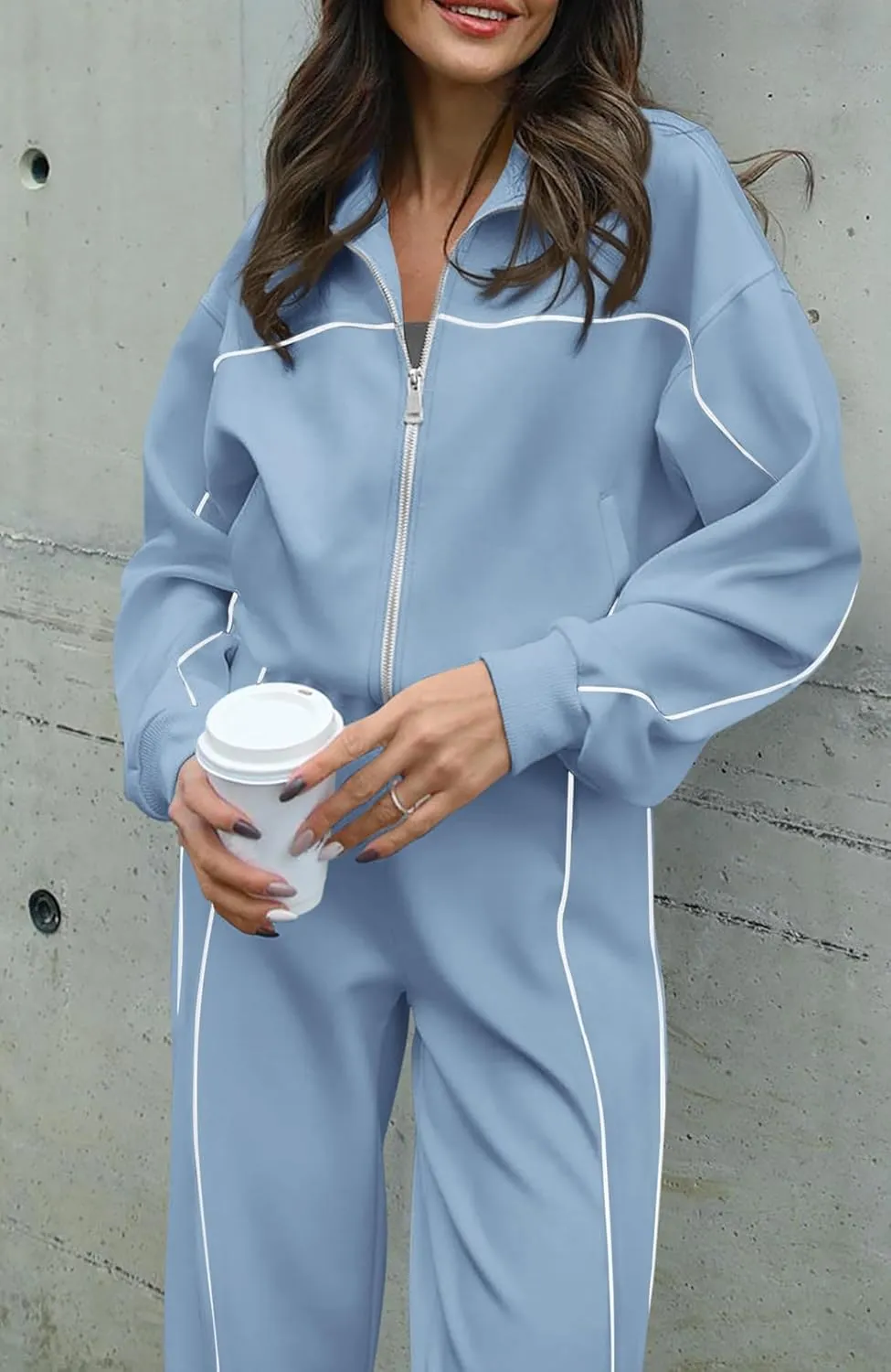 BTFBM Women's Two Piece Tracksuit Fall 2025 Long Sleeve Zip Up Sweatshirt Long Pants Outfits Jogger Sweatsuit Sets