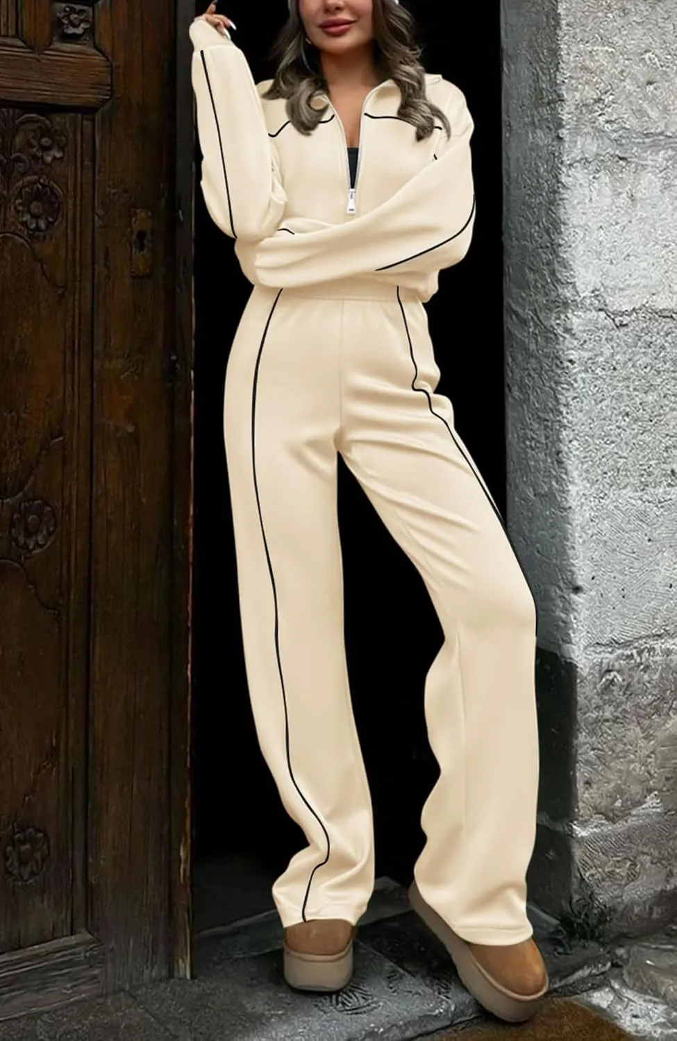BTFBM Women's Two Piece Tracksuit Fall 2025 Long Sleeve Zip Up Sweatshirt Long Pants Outfits Jogger Sweatsuit Sets