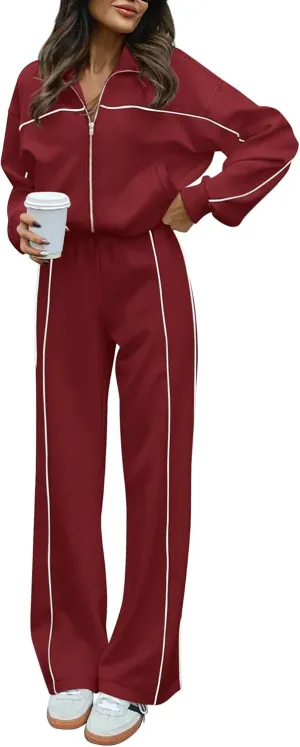 BTFBM Women's Two Piece Tracksuit Fall 2025 Long Sleeve Zip Up Sweatshirt Long Pants Outfits Jogger Sweatsuit Sets